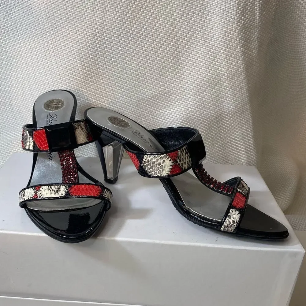 Van Maria by Soda Snakeskin & Rhinestone Heels Size 6 | 3” Acrylic Heel Slip-Ons